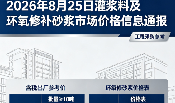 洪山2026年8月25日灌浆料及环氧修补砂浆市场价格信息通报